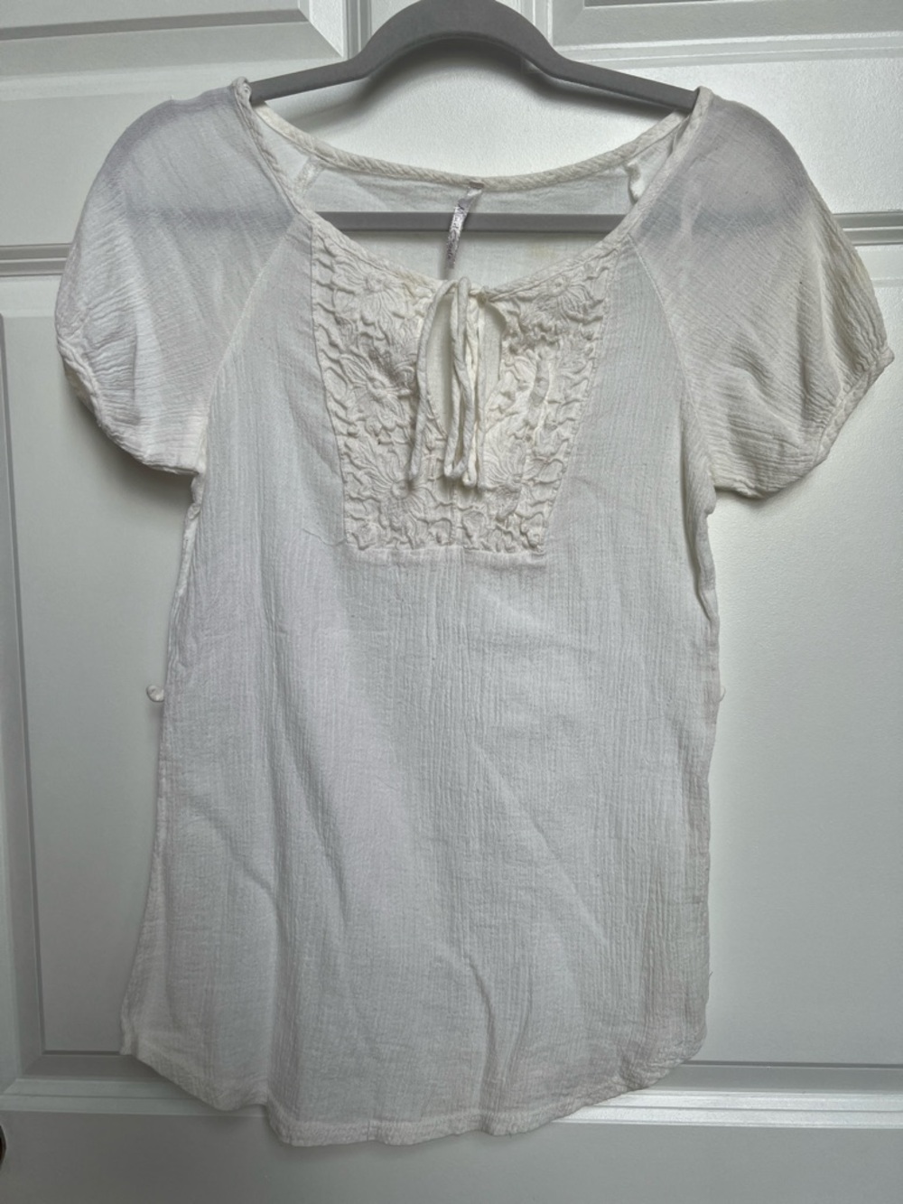 Women's Cream Peasant Tie-Neck Top